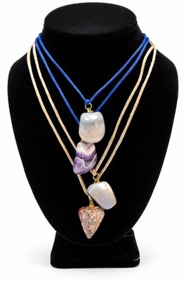 Set Of 4 natural gemstone pendants amethyst  quartz Agate cord rope hand made