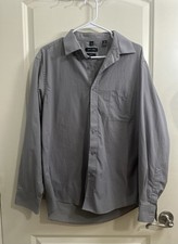 Pierre Cardin Slim Fit Men Dress Shirt Gray Size L 16-16 34/35 Cotton Blend