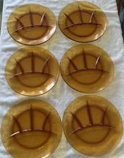 Vintage Duralex Amber 9.25 Inch Dinner Plates with dividers, Set Of 6