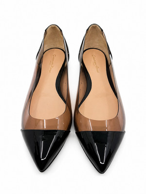 Gianvito Rossi Black Patent Leather And Plexi Pointed Toe Ballet Flats Size 40.5