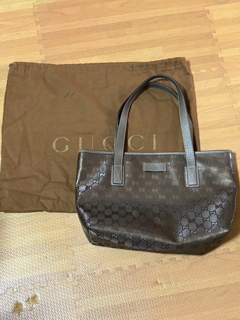 GUCCI GG Pattern Small Tote Bag PVC Khaki Authentic Excellent Condition thumbnail 3