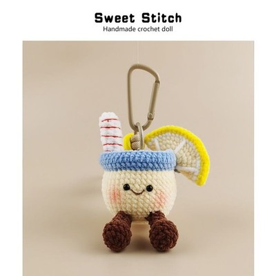 Whimsical Hand-Knitted Lemon Tea Cup Plush Charm | Cute Refreshing Birthday Gift