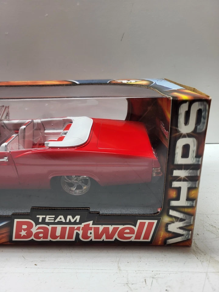 1/18 SCALE HOT WHEELS 1965 CUSTOM IMPALA TEAM BAURTWELL RED CONVERTIBLE DIECAST - Image 3 of 4