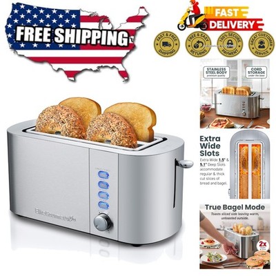 Versatile Long Slot Toaster for Bagels & Artisan Bread - Defrost & Reheat Modes