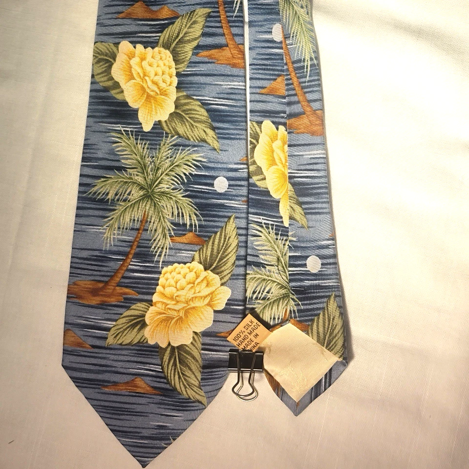 Corbata Tommy Bahama 100 % seda azul palmeras y flores estampado isla hawaiana Foto 2 de 4