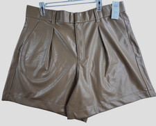 Abercrombie & Fitch Vegan Leather Shorts Womens XL Brown High Rise Pleated Chic