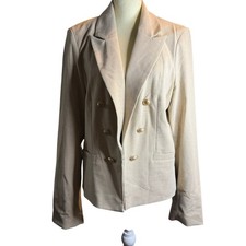 House of Harlow 1960 Double Breasted Blazer, Cream Gold Button, Women's Large