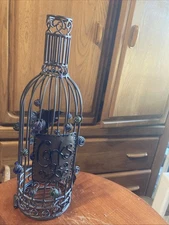 Wine Cork Holder Bottle Shaped Metal Wire Rack Kitchen Bar Decor Rustic Storage