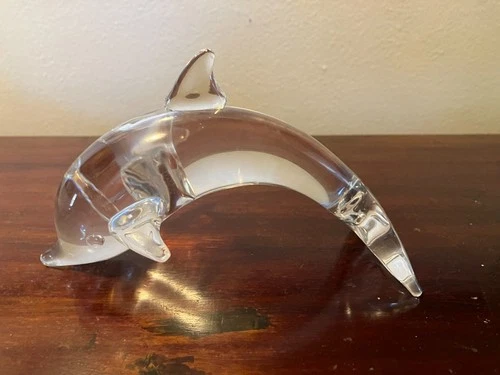 Steuben Glass Crystal Porpoise Dolphin Sculpture 6" Signed - Lloyd Atkins