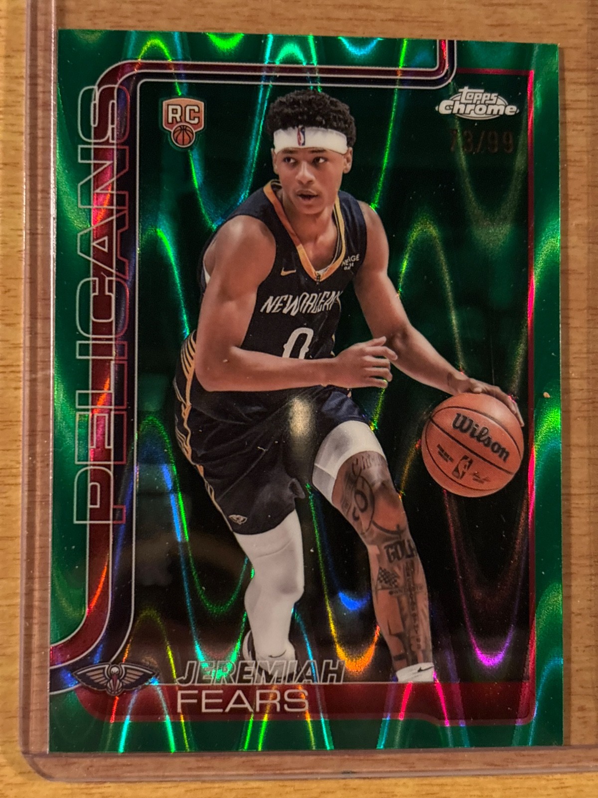 2025/26 Topps Chrome Jeremiah Fears Rc.#257 GREEN RAYWAVE REFRACTOR #73/99 Nr/Mt