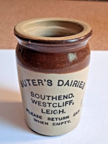ANTIQUE BROWN TOP CREAM POT - SUTER'S DAIRIES SOUTHEND, WESTCLIFFE, LEIGH. 7.5cm