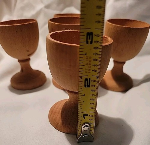 Wood Egg Cups Shot Glasses Mid Century Modern Yugoslavia Set Of 5 Hand Made - Picture 6 of 8