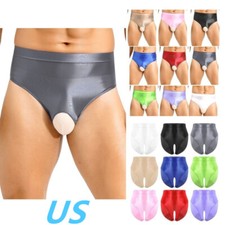 Men Glossy Open Crotch Bikini Briefs High Elastic Panties Knickers Underwear