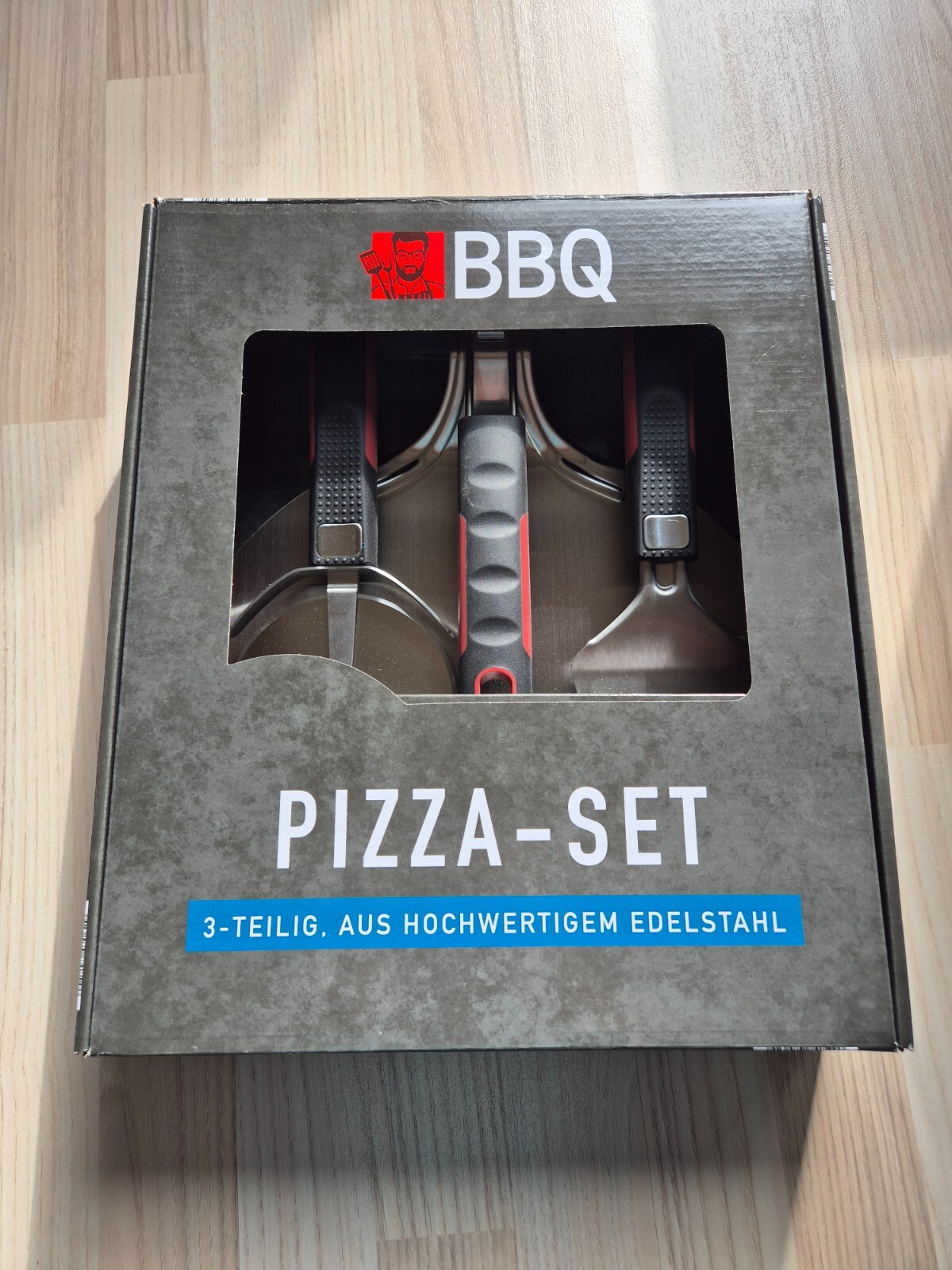 3in1 Pizzaschieber Pizzaschaufel Set BBQ für Pizza Brot Rollmesser