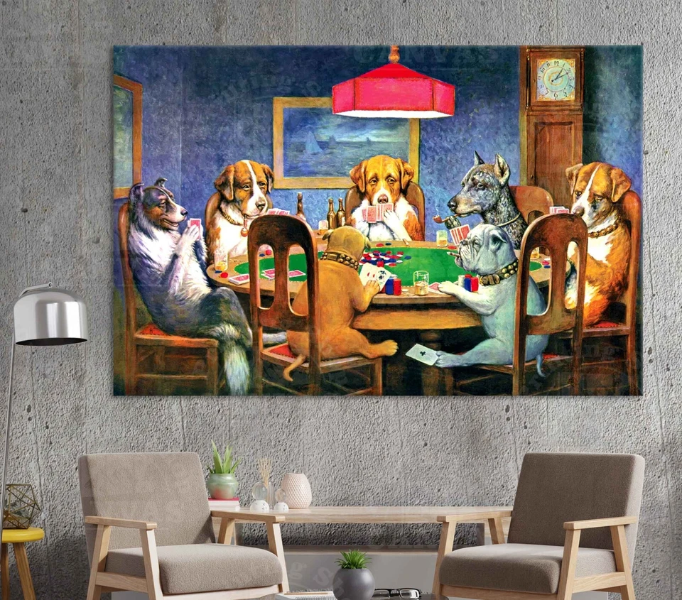 Cachorros jogam pôquer engraçado arte de parede impressão decoração sala de jogos cartão de jogo imagem - Imagem 2 de 4