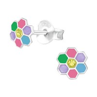 1 Paar Ohrringe Ohrstecker 925 Sterling Silber Bunte Blume Mit Kristall