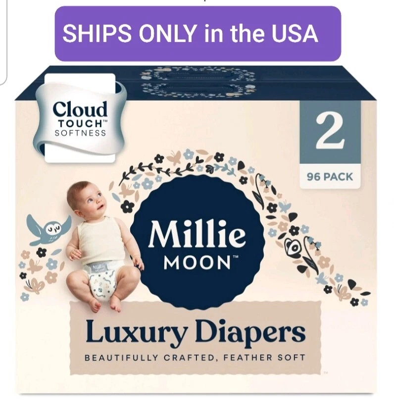 New All Natural Millie Moon Disposable Diapers Cloud Touch Softness Size 2