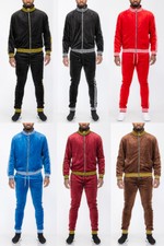 Unisex Full Zip Velour Suede Track Suit Status Print Gold S 3XL Plus Sizes