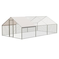 Large Walk-in Metal Chicken Coop Poultry Cage Pet House w/ Chicken Run Cover