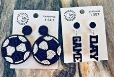 Soccer  Game Day Earrings Tailgates  Touchdowns Black/White 2.5" in Length New