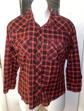 Vintage Wrangler Pearl Snap Red Plaid Button Shirt Made in USA Women's Large