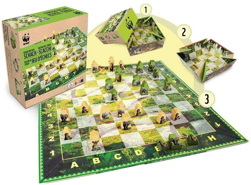 WWF Schach Kongo Becken Schachspiel Afrika Elefant Nashorn Regenwald Spiel