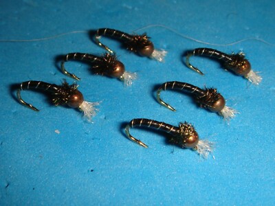 FLY FISHING FLIES - Black/Copper FROSTBITE CHIRONOMID PUPA size #18** (6 pcs.)
