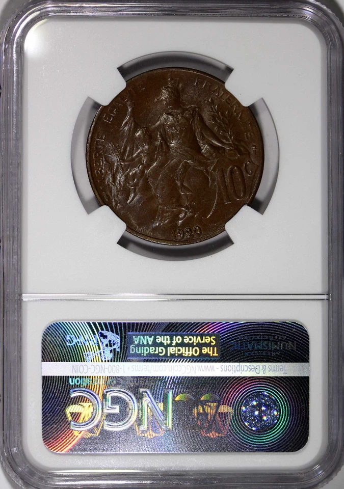:1920 10C FRANCE KM# 843 NGC MS 62 BN REPUBLIC &: CHILD LOW-POP R-8 HIGH-GRADES - Image 2 of 3