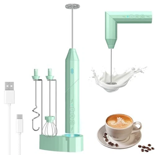 Milk Frother Handheld, USB-C Rechargeable Coffee Frother Wand, Electric Green