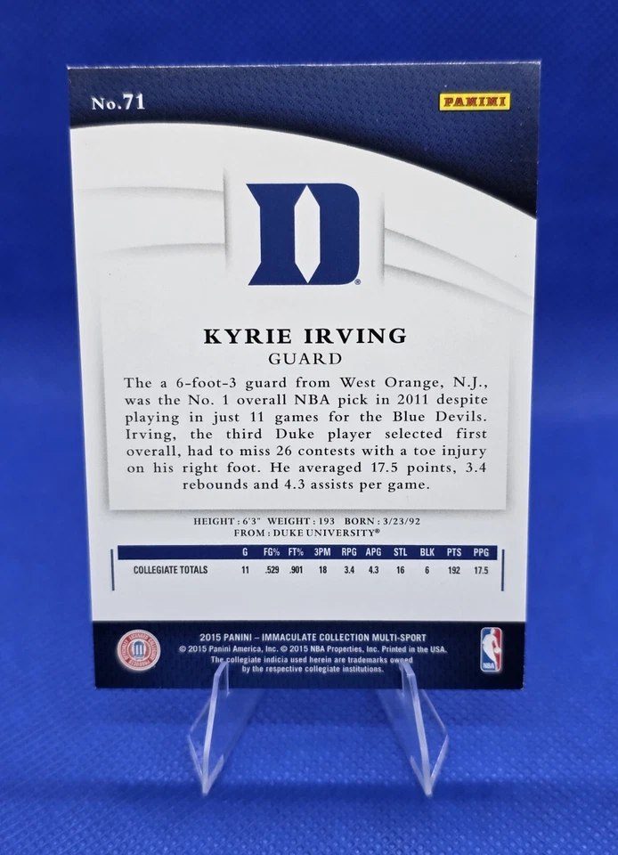 2015 Panini Immaculate Kyrie Irving #71 5/5 Rare SSP 🔥 MINT Nets Duke - Изображение 3 из 4