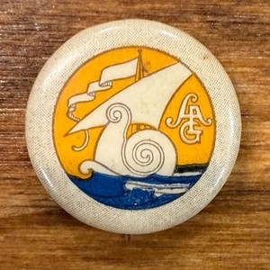 Antique 1890s Whitehead & Hoag Celluloid Pin Ship Monogram AG SAG Nautical Badge