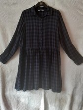 Ladies Blue/Black Check Long Sleeved Knee Length Button Up Dress. Size 16 George