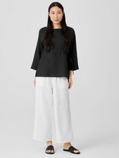 EILEEN FISHER Size Large 100 Organic Linen Pull-On Pants Cropped Wide Leg White