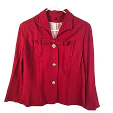 Cabi Beau Jacket Women's 6 Red Gold Button Blazer Bow Classic Career Romantic