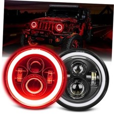 7 inch Red Halo led Headlight Hi/Lo Beam with Amber Turn Signal 2pcs Hell Red