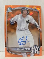 Edgleen Perez 2025 Bowman Chrome Sapphire Orange Refractor Auto /25 1st Prospect