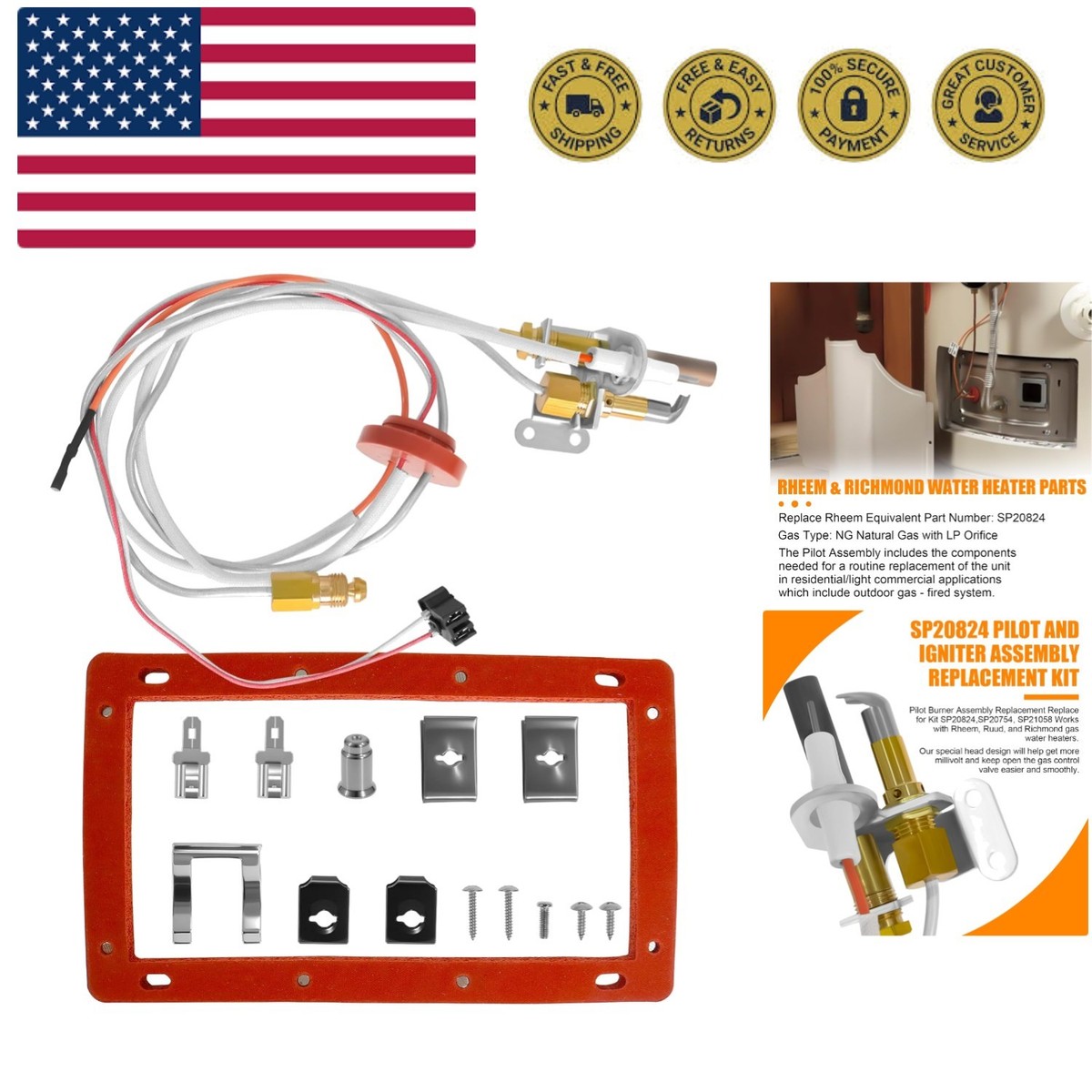 Pilot Burner Assembly Kit Replacement SP20754, Compatible for