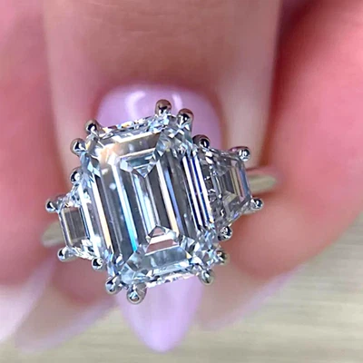 6.20 Ct Emerald Cut IGI Certified Lab Grown Diamond Wedding Ring 18K White Gold - Image 1 of 4