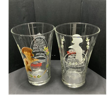 Coca-Cola Set of 2 Clear Glasses 12oz Lady Silhouette Series Vintage