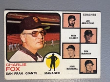 1973 Topps Baseball - Charlie Fox ( Giants ) Manager #252 - Orange Background EX