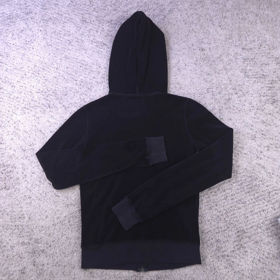 Juicy Couture Velour Jacket Womens Small Hooded Black Full Zip Pockets USA Made - Image 2 of 4