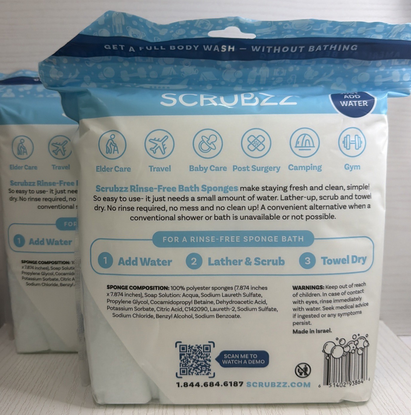 Scrubzz Disposable Rinse Free Bathing Sponges - Unscented, 50 Count