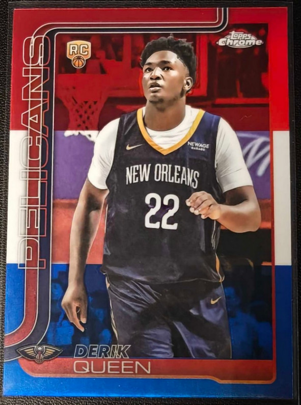 Derik Queen 2025-26 Topps Chrome Red White Blue RC Pelicans #263