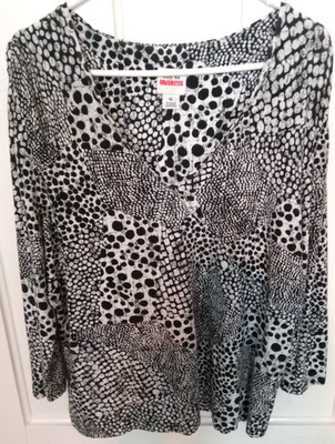 RUBY RD 3/4Sl Black/White Animal Print V Neck Crossover Cotton Blend Top XL