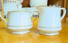 Yamaka Tuscany Pattern Creamer and Sugar Bowl that are Off White with 22k Gold