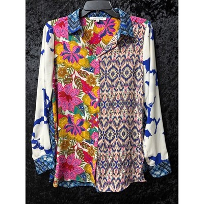 Rose + Olive Button Up Shirt Womens S Multicolor Floral Boho Artsy Whimsical Top