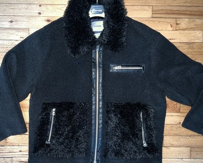 NWT $268 HUDSON Faux Women Oversized Jacket Faux Fur Black Bomber  LARGE