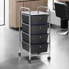 Rollcontainer Friseurwagen Kosmetik Roll Badregal mit 4 Schubladen schwarz/chrom