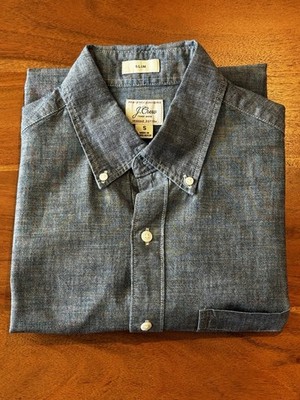 J Crew Organic Cotton Button Down Collared Short Sleeve Slim Shirt Men's Small