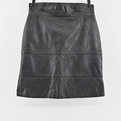 Vintage Genuine Leather Skirt Size M Black Back Slit Straight Veronica Badia